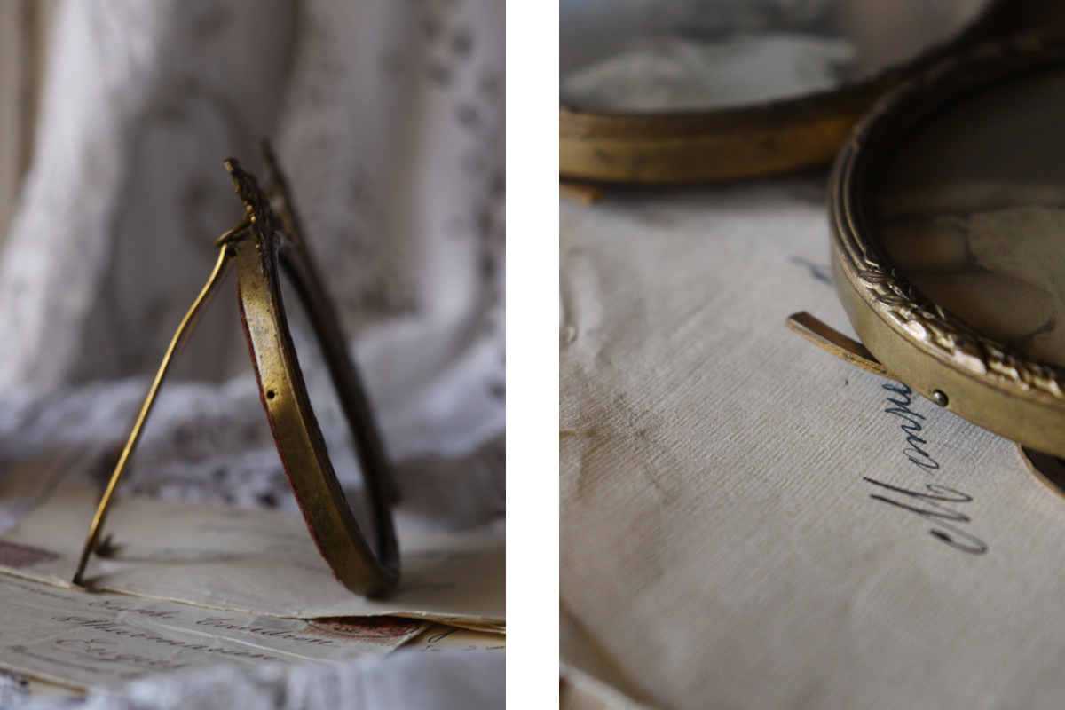 F48 フランスアンティーク リボンモチーフのダブルフレーム オルモル